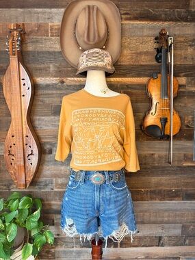 Mustard Western Graphic Crop Top